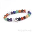 Perles rondes Bracelet masculine avec musique symboles Bracelet de perles de gros 7 Chakra Stone